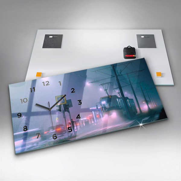 Vízszintes üvegóra Varsó a ködben