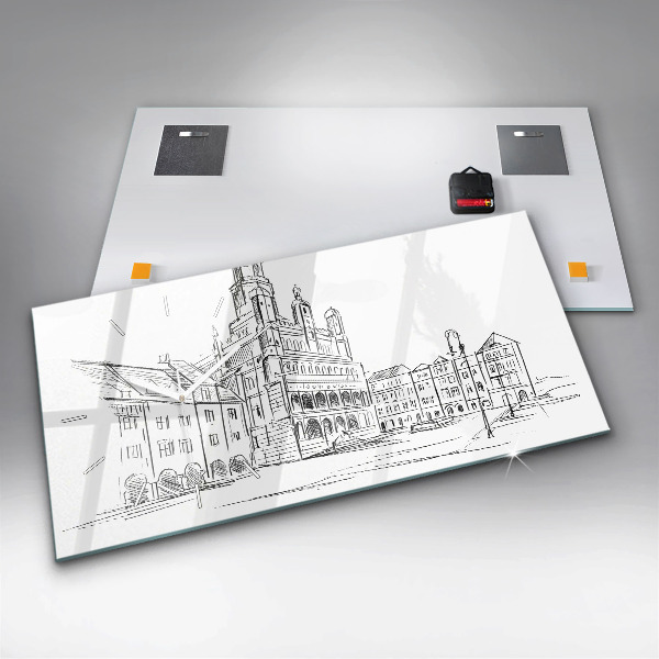 Vízszintes üvegóra Vázlat Poznań óvárosáról