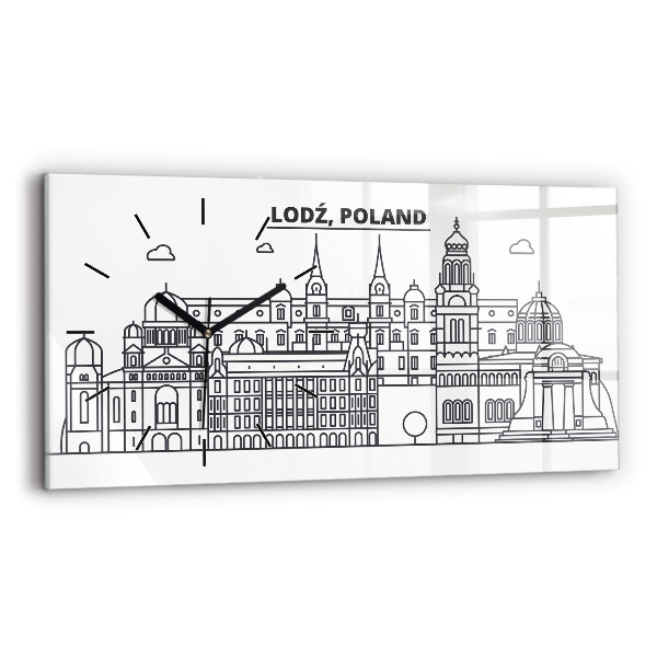 Vízszintes üvegóra Lodz építészeti panorámája