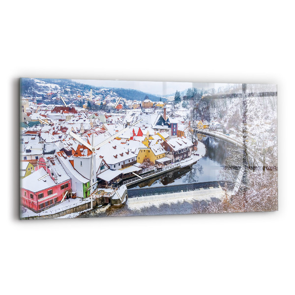 Vízszintes üvegóra Panoráma a városra télen