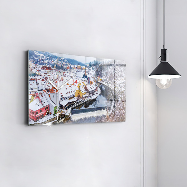 Vízszintes üvegóra Panoráma a városra télen