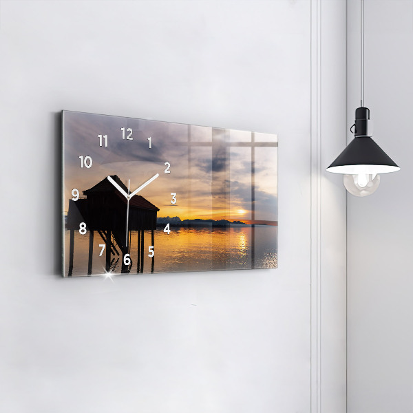 Vízszintes üvegóra Naplemente a tó felett