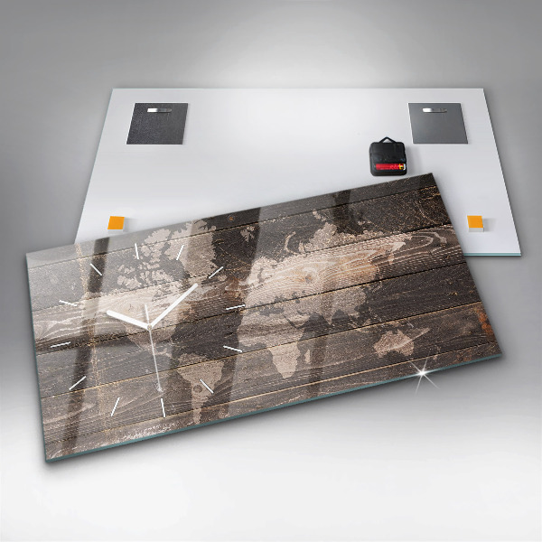 Vízszintes üvegóra Világtérkép fán