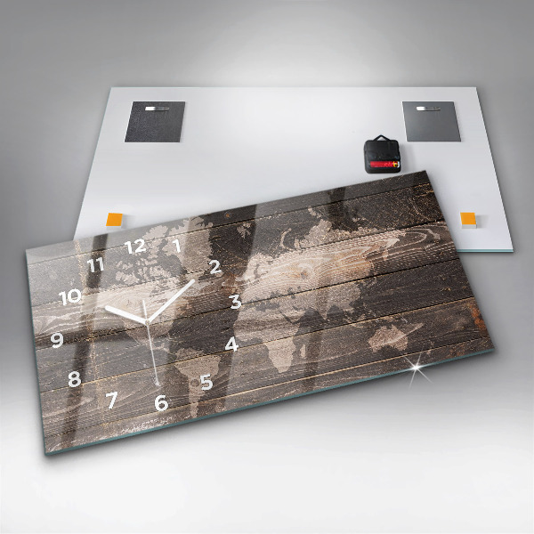 Vízszintes üvegóra Világtérkép fán