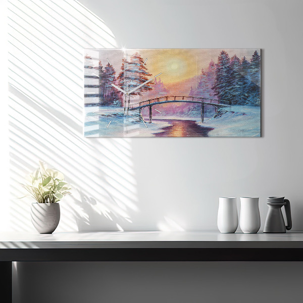 Vízszintes üvegóra Karácsonyfa és a híd