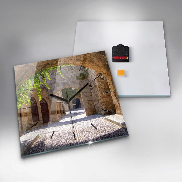 Szögletes fali üvegóra Rodosz festői utcája