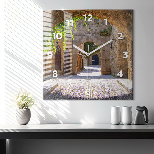 Szögletes fali üvegóra Rodosz festői utcája