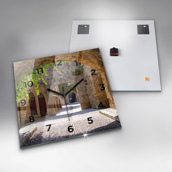 Szögletes fali üvegóra Rodosz festői utcája