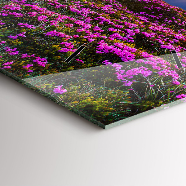 Szögletes fali üvegóra Napkelte és virágok