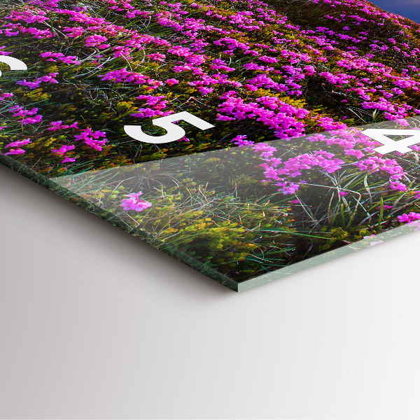 Szögletes fali üvegóra Napkelte és virágok