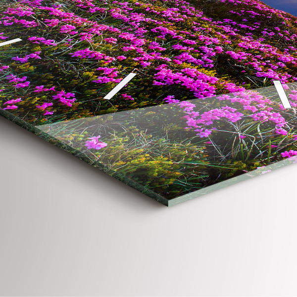 Szögletes fali üvegóra Napkelte és virágok