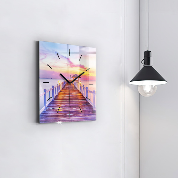 Szögletes fali üvegóra Este a híd a kikötőben