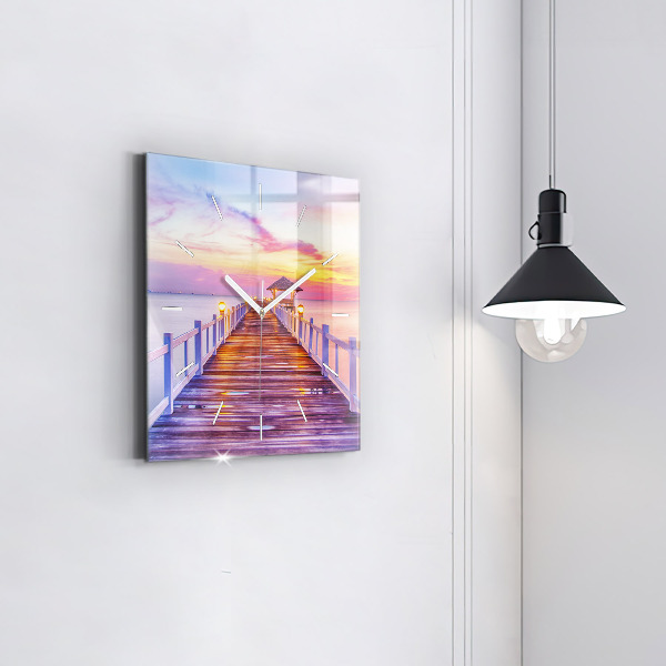Szögletes fali üvegóra Este a híd a kikötőben