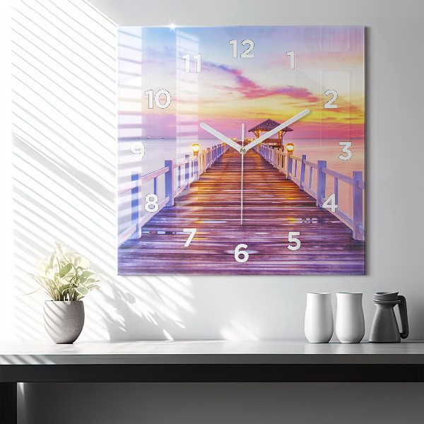 Szögletes fali üvegóra Este a híd a kikötőben