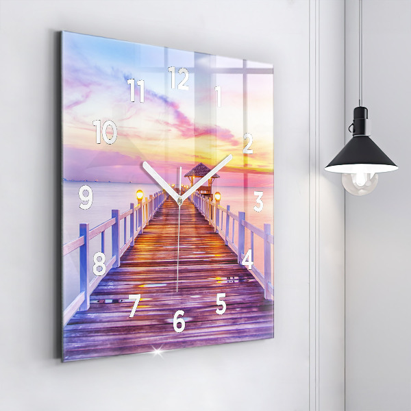 Szögletes fali üvegóra Este a híd a kikötőben