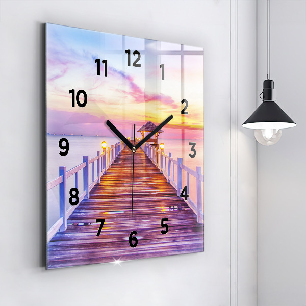 Szögletes fali üvegóra Este a híd a kikötőben