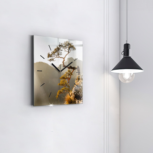 Szögletes fali üvegóra Egy fa a hegyekben