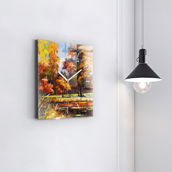 Szögletes fali üvegóra Őszi táj egy folyóval