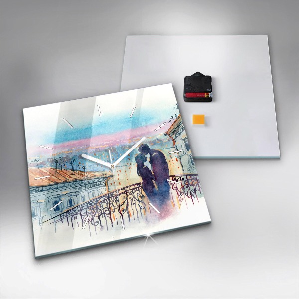 Szögletes fali üvegóra Emberek akvarellben