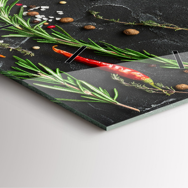 Szögletes fali üvegóra Fűszerek a pulton