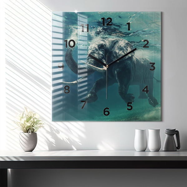 Szögletes fali üvegóra Úszó elefánt az óceánban