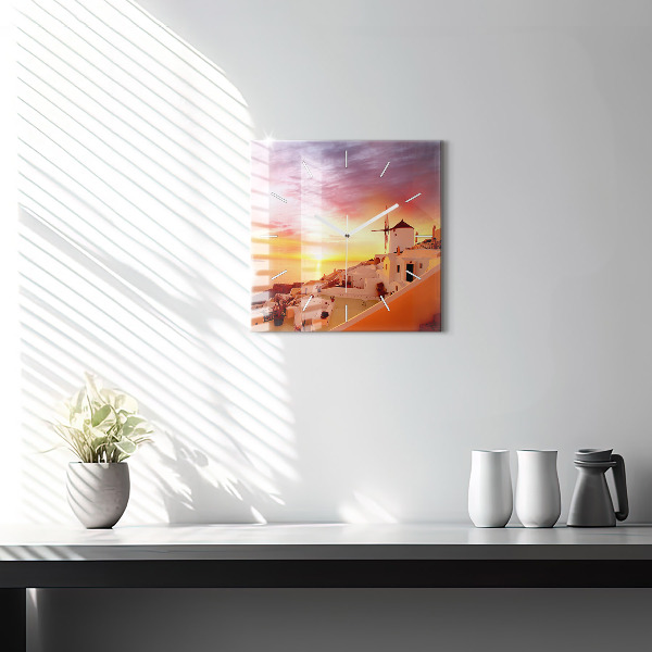 Szögletes fali üvegóra Régi szélmalom Santoriniben