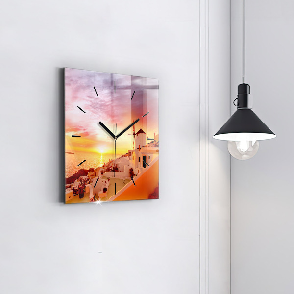 Szögletes fali üvegóra Régi szélmalom Santoriniben