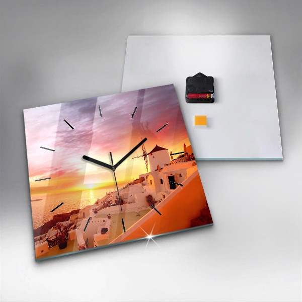 Szögletes fali üvegóra Régi szélmalom Santoriniben