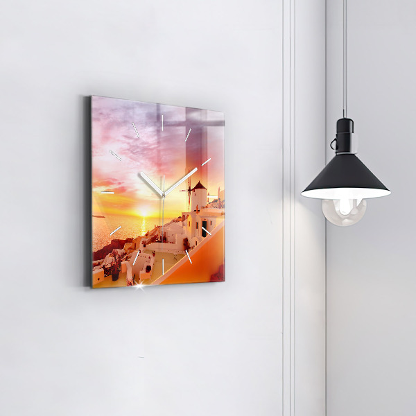 Szögletes fali üvegóra Régi szélmalom Santoriniben