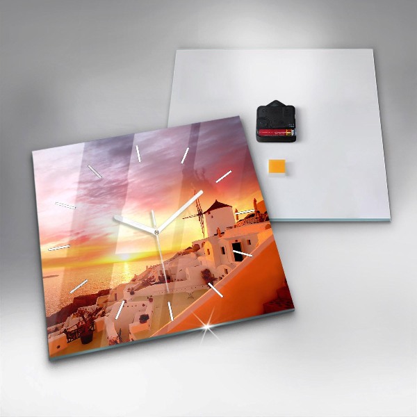 Szögletes fali üvegóra Régi szélmalom Santoriniben