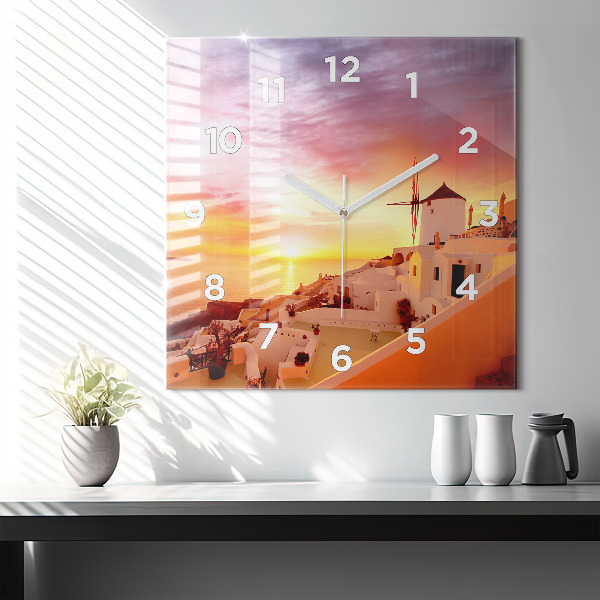 Szögletes fali üvegóra Régi szélmalom Santoriniben