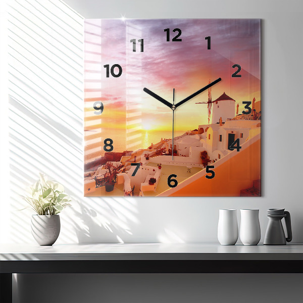 Szögletes fali üvegóra Régi szélmalom Santoriniben