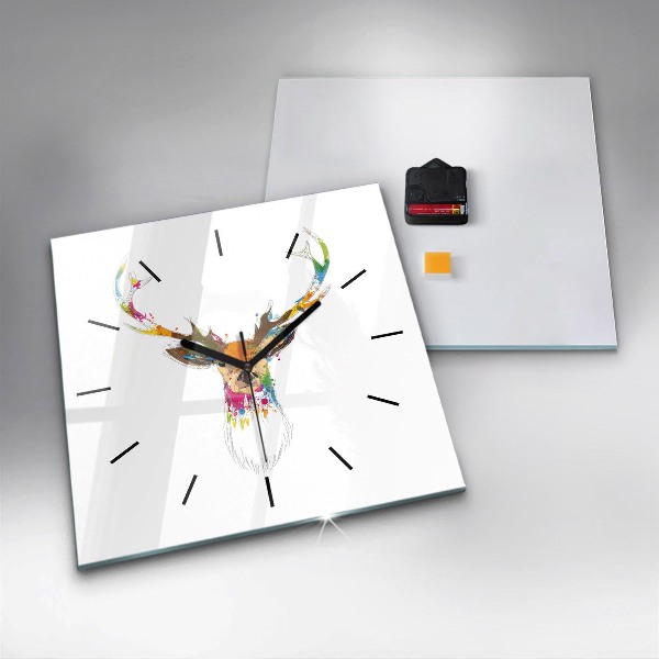 Szögletes fali üvegóra Színes szarvasfej