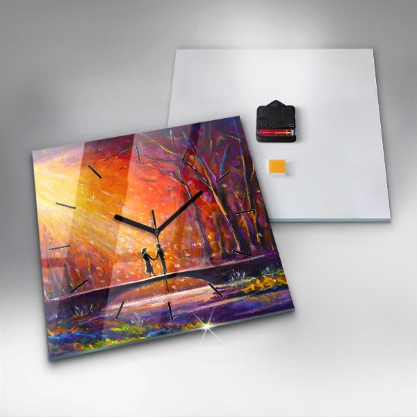 Szögletes fali üvegóra Pár az erdőben