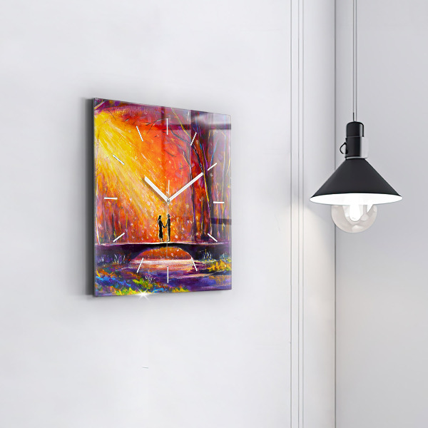 Szögletes fali üvegóra Pár az erdőben