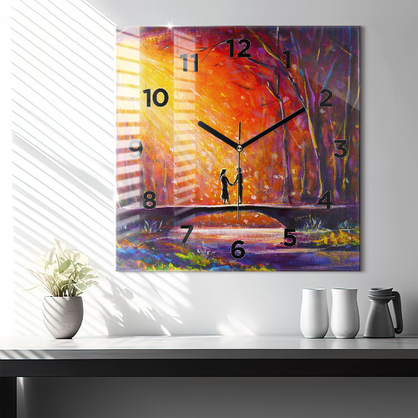 Szögletes fali üvegóra Pár az erdőben