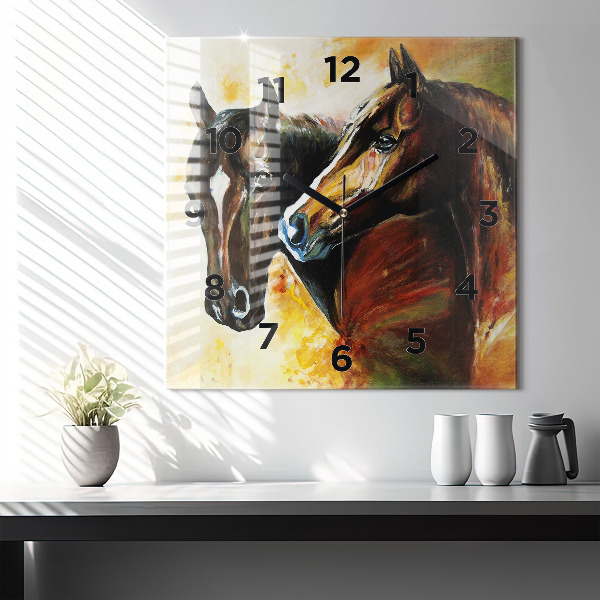 Szögletes fali üvegóra Két festett ló