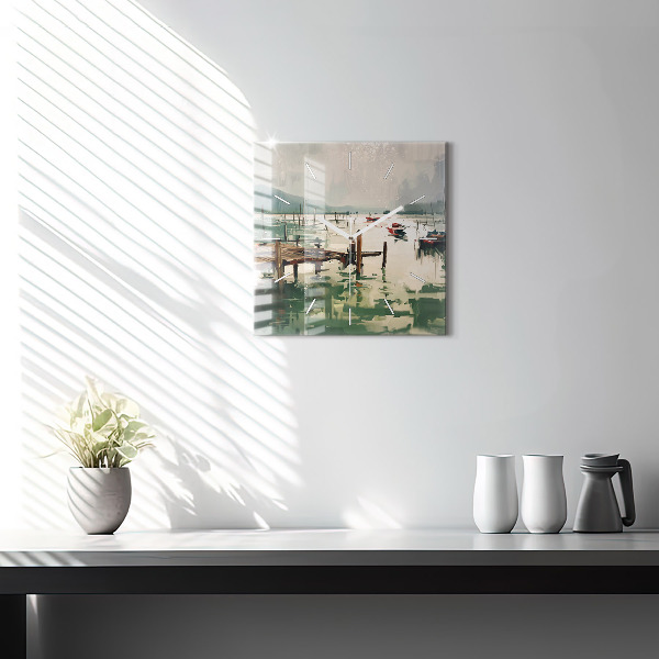 Szögletes fali üvegóra Halászhajók a kikötőben