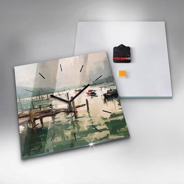 Szögletes fali üvegóra Halászhajók a kikötőben