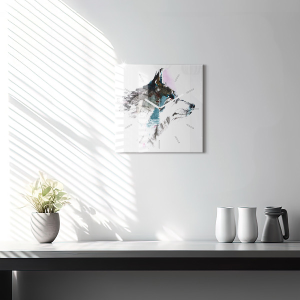 Szögletes fali üvegóra Festett farkasprofil