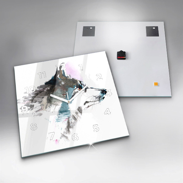 Szögletes fali üvegóra Festett farkasprofil