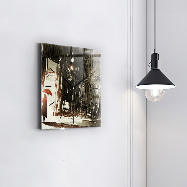 Szögletes fali üvegóra Nő egy esős éjszakán