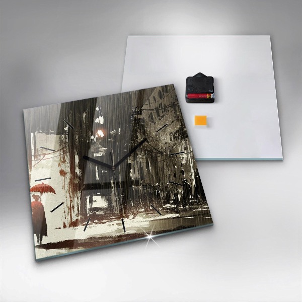 Szögletes fali üvegóra Nő egy esős éjszakán