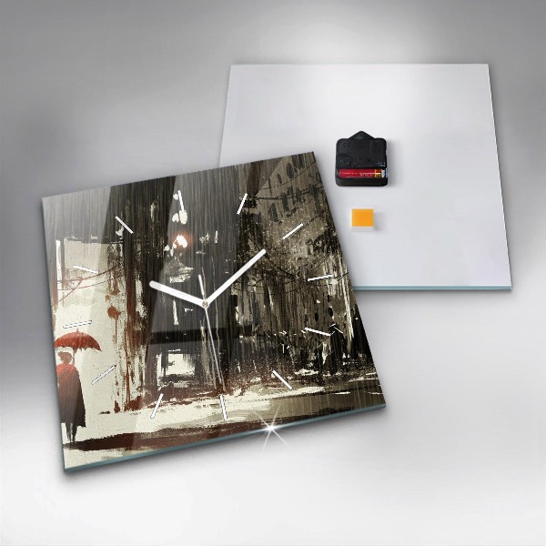 Szögletes fali üvegóra Nő egy esős éjszakán