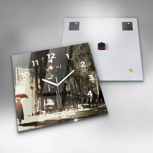 Szögletes fali üvegóra Nő egy esős éjszakán