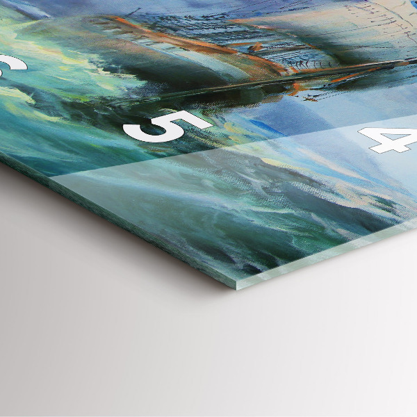 Szögletes fali üvegóra Hajó a vízen