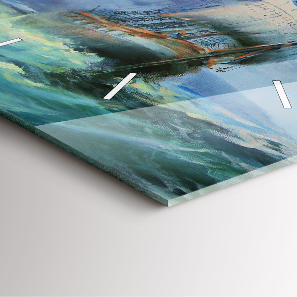 Szögletes fali üvegóra Hajó a vízen