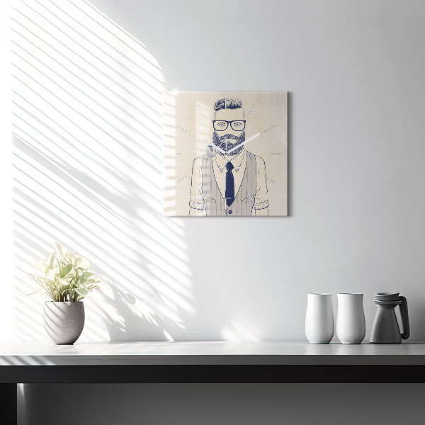 Szögletes fali üvegóra Szakállas férfi