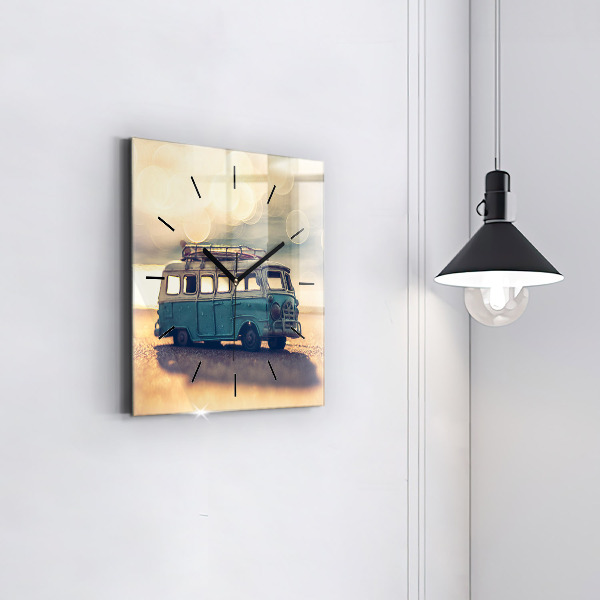 Szögletes fali üvegóra Lakókocsi a tengerparton