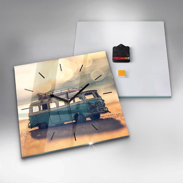 Szögletes fali üvegóra Lakókocsi a tengerparton